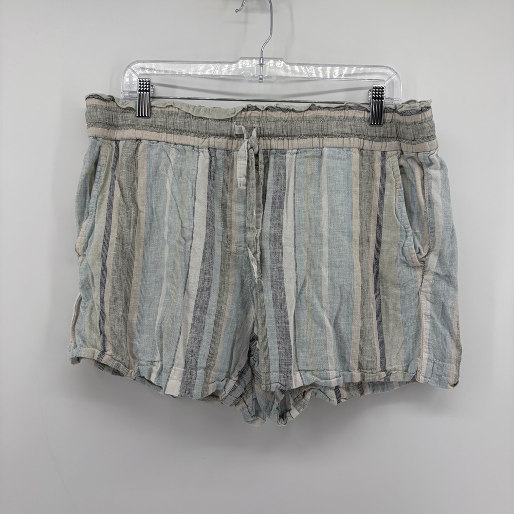 Loft Womens Large Blue Striped Linen Blend Drawstring Casual Coastal Shorts